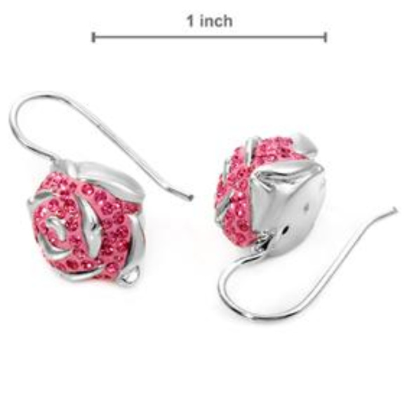 DESIGNER ROMANTIC ROSE PINK CRYSTALS SOLID .925 SILVER DANGLE EARRINGS**NEW! - Picture 2 of 5